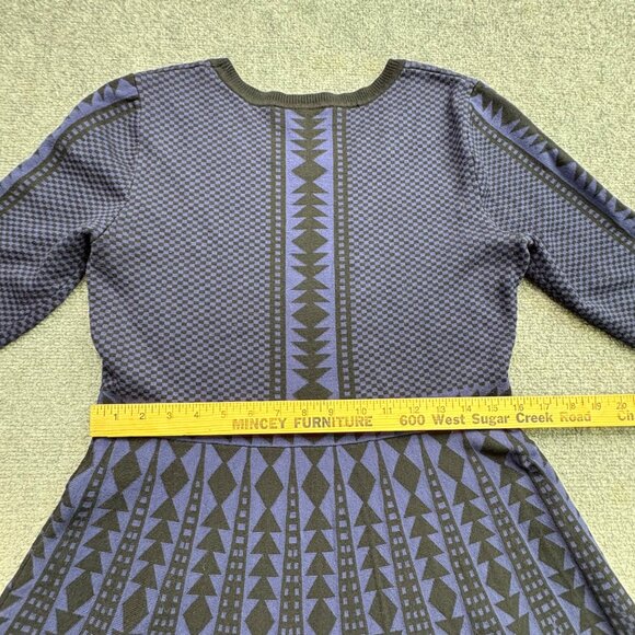 Nina Leonard Sweater‎ Dress Womens L Blue Aztec  Geometric Whimsygoth Dark Fairy - Picture 9 of 11